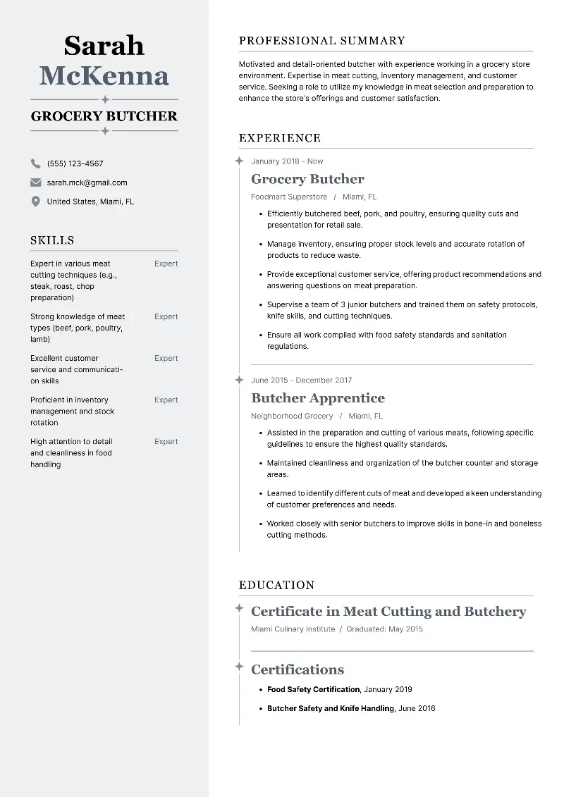 Butcher Resume Examples, Templates, and Skills for 2026