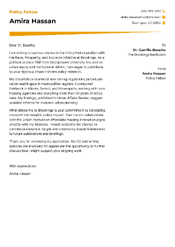 Policy Fellow Cover Letter