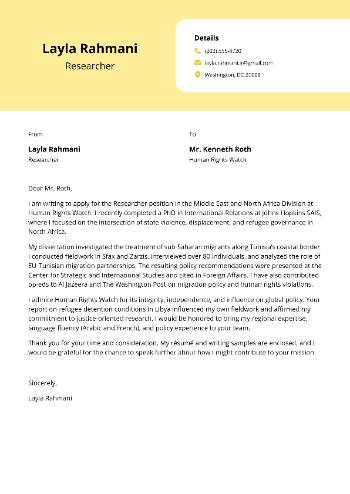 Researcher  Cover Letter