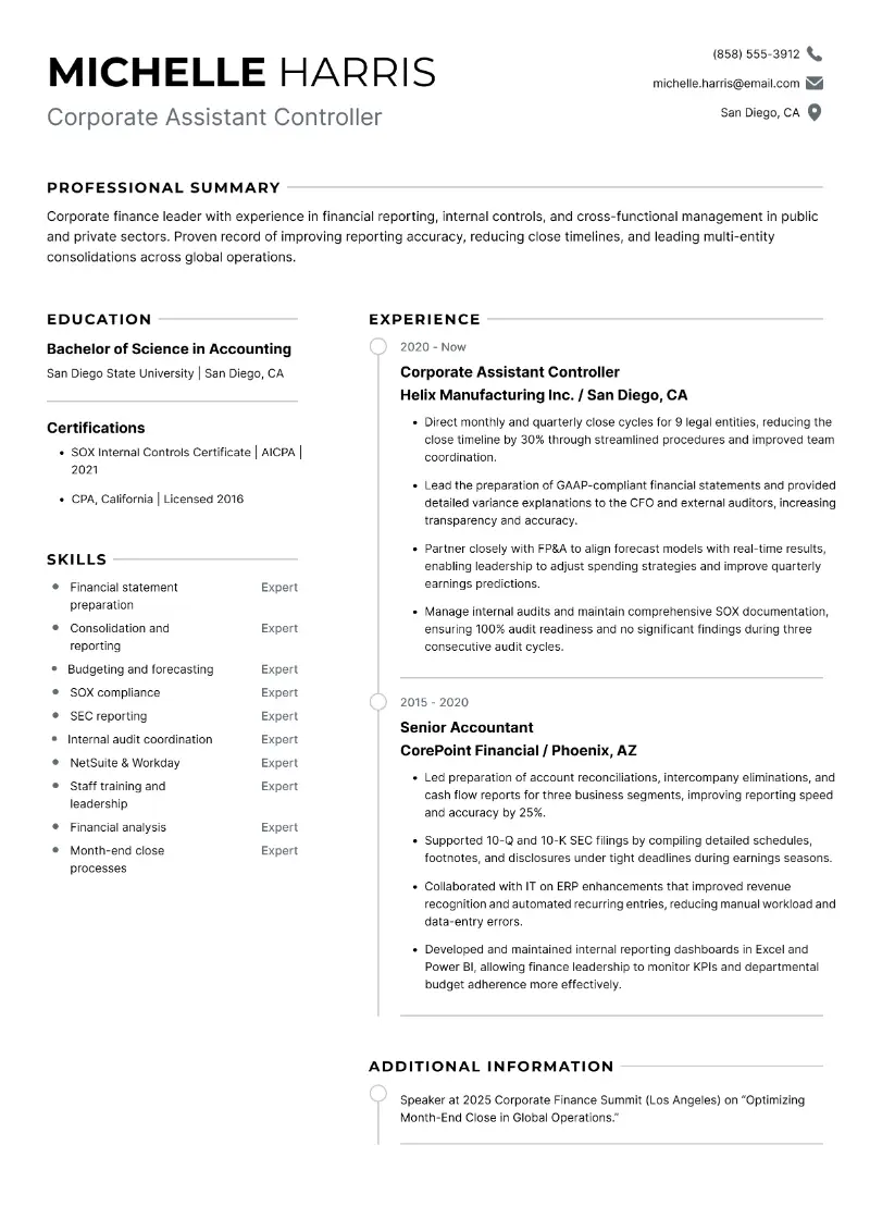 Assistant Controller Resume Examples and Guide for 2026