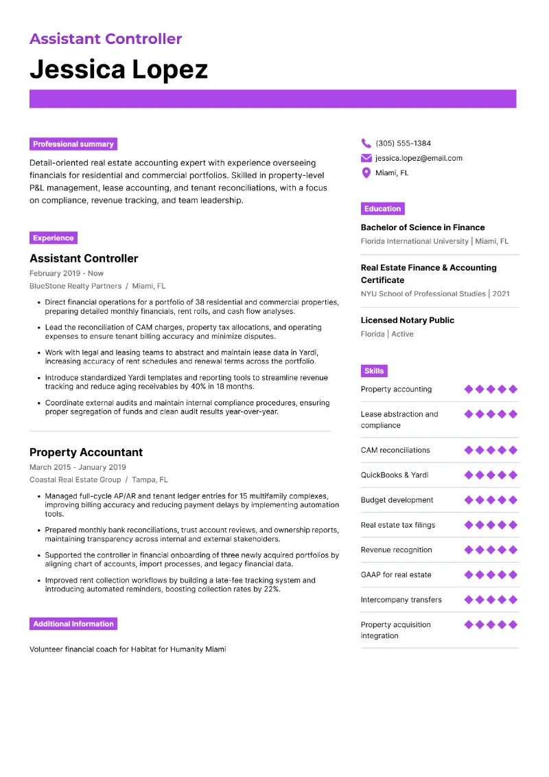 Assistant Controller Resume