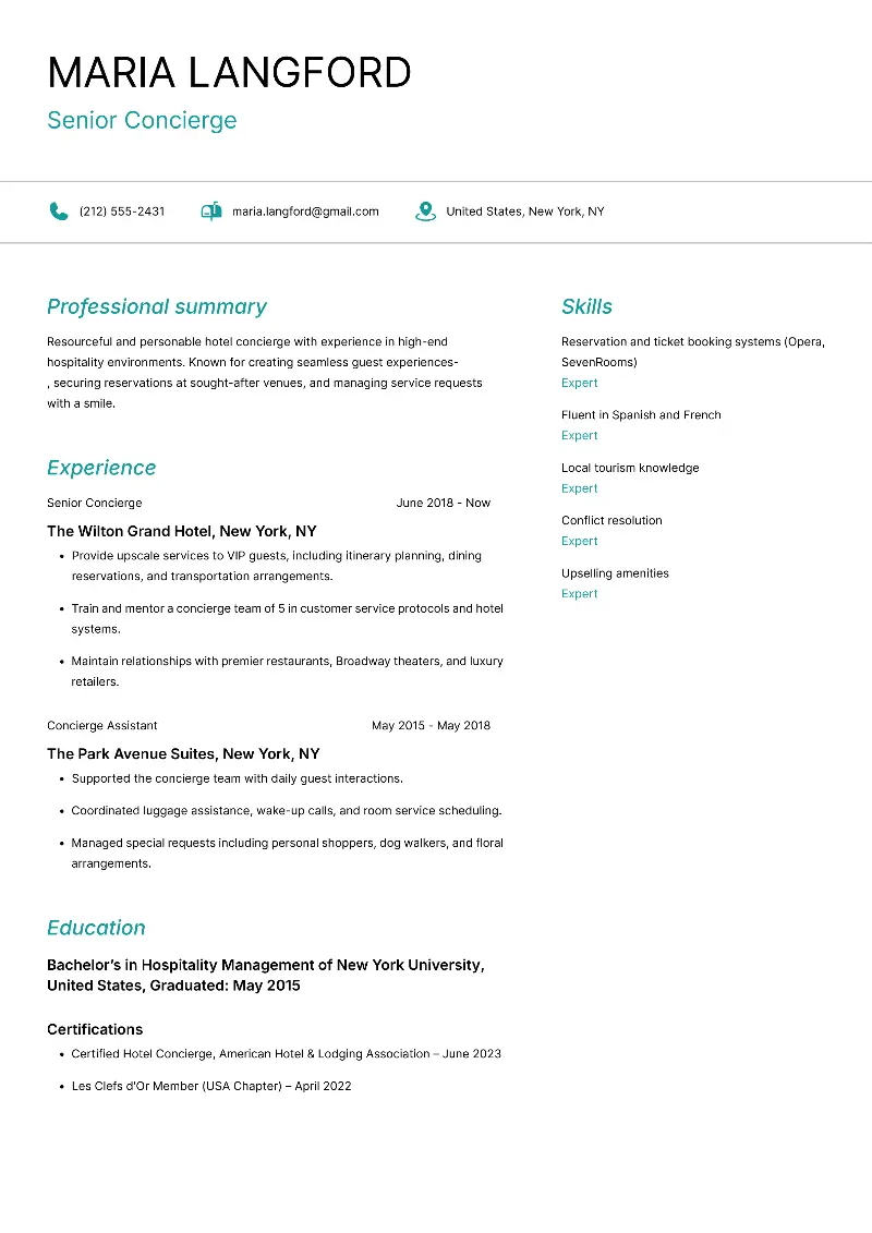 3 Concierge Resume Examples and Templates for 2026