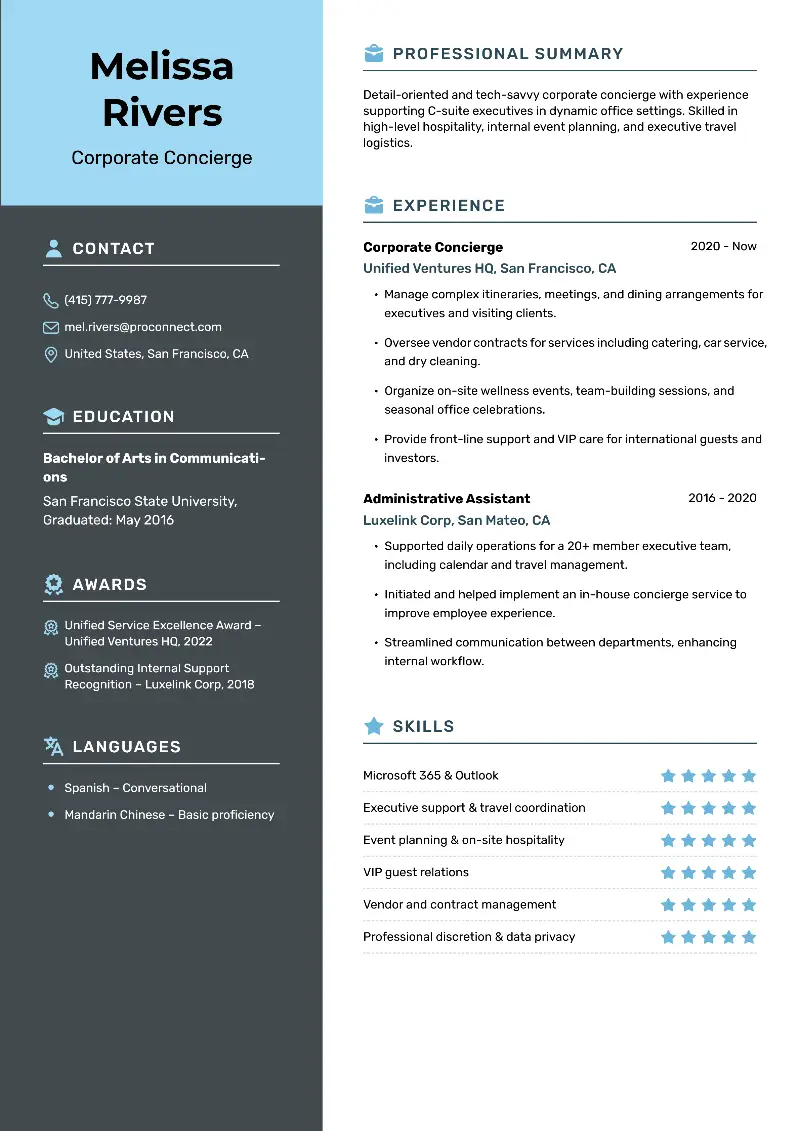 Corporate Concierge Resume