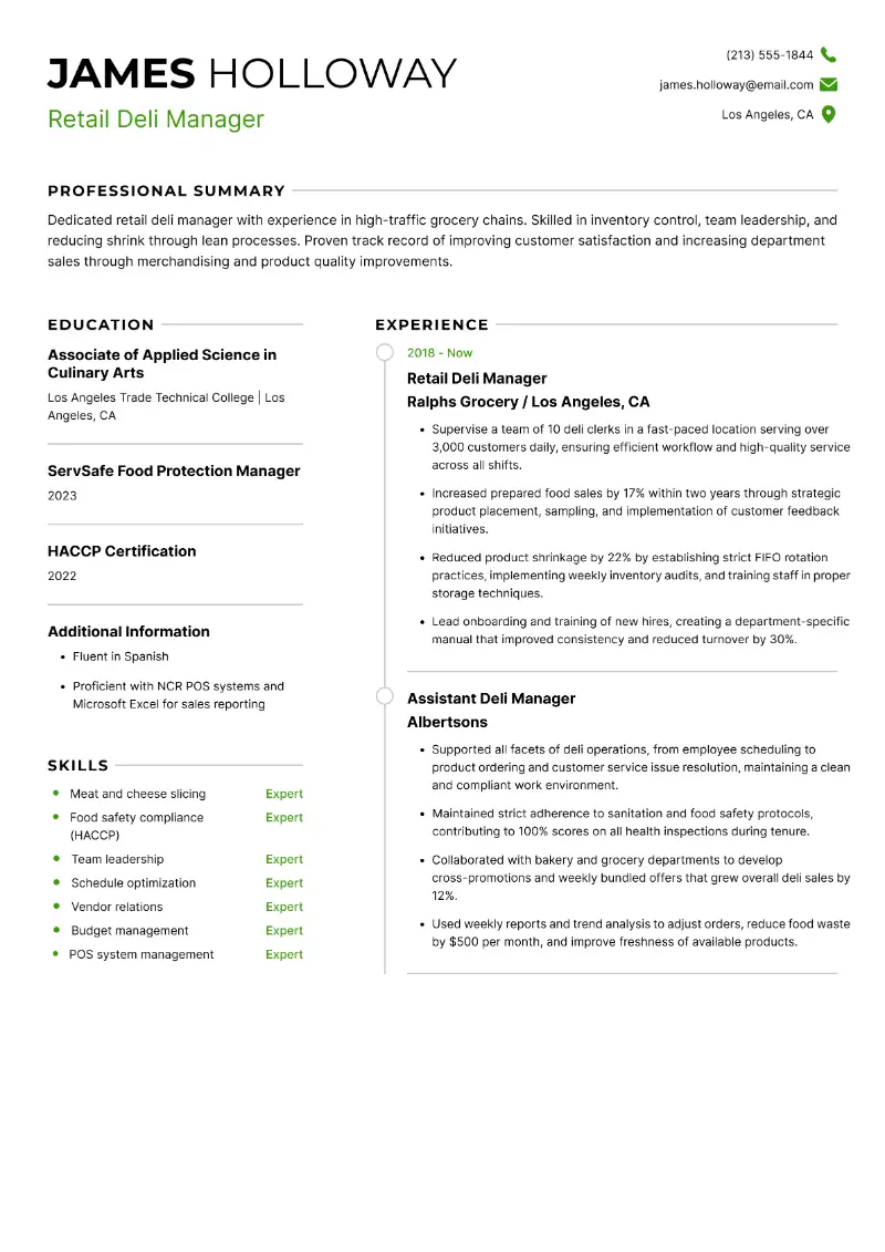 Deli Manager Resume Examples and Writing Tips for 2026