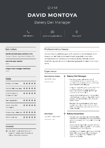 Bakery Deli Manager Resume