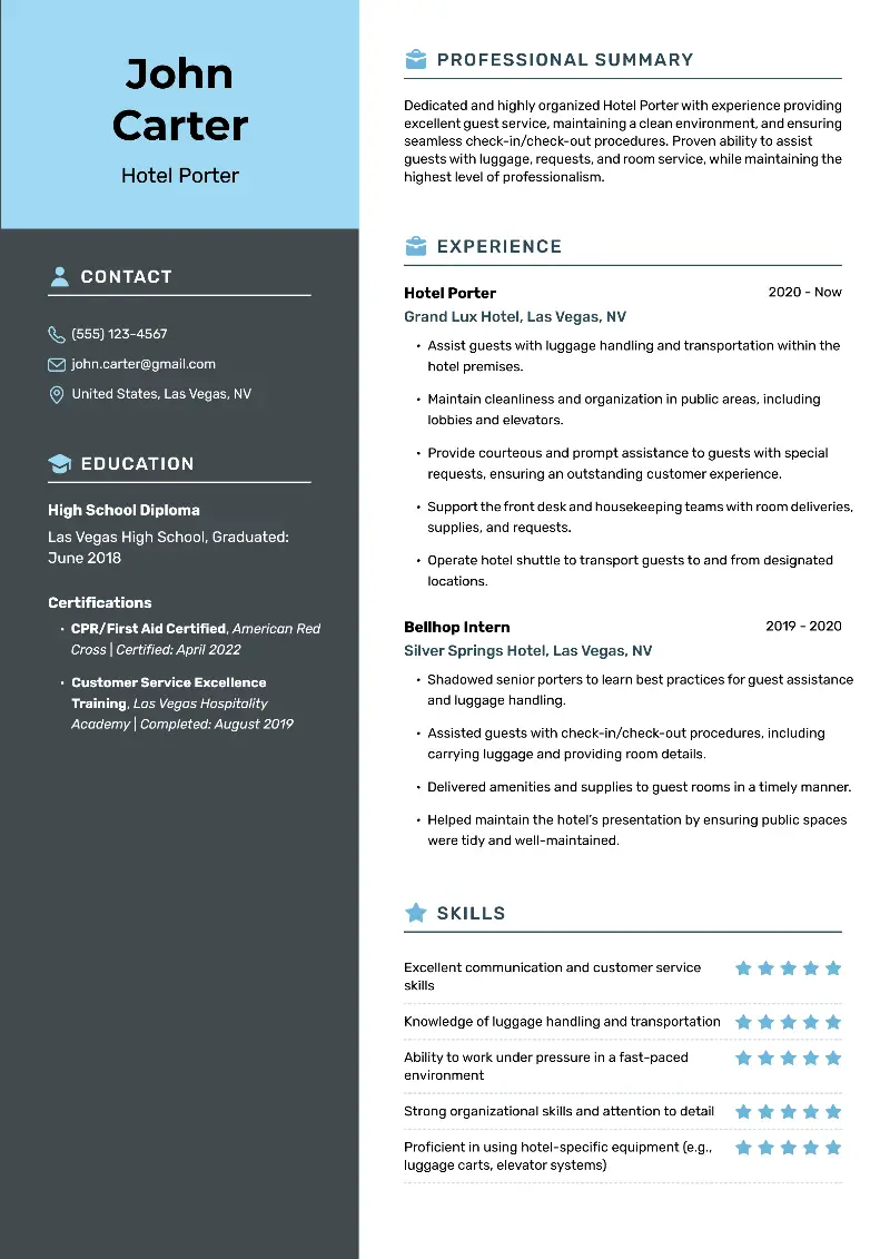 Hotel Porter Resume