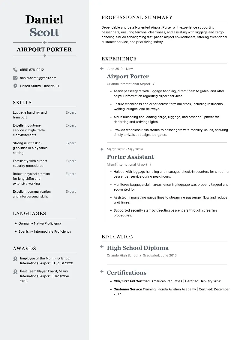 Airport Porter Resume