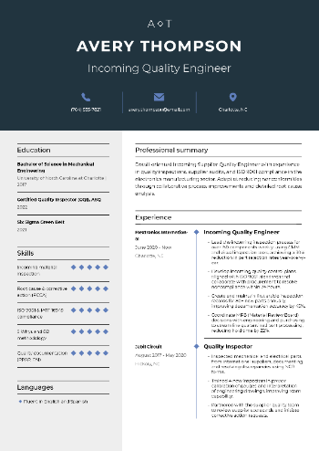 Incoming Quality Engineer CV Example