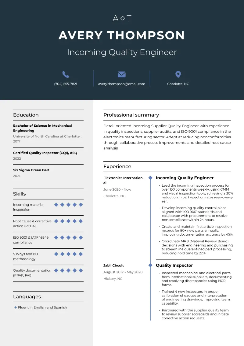 Supplier Quality Engineer Resume Examples + Tips for 2026