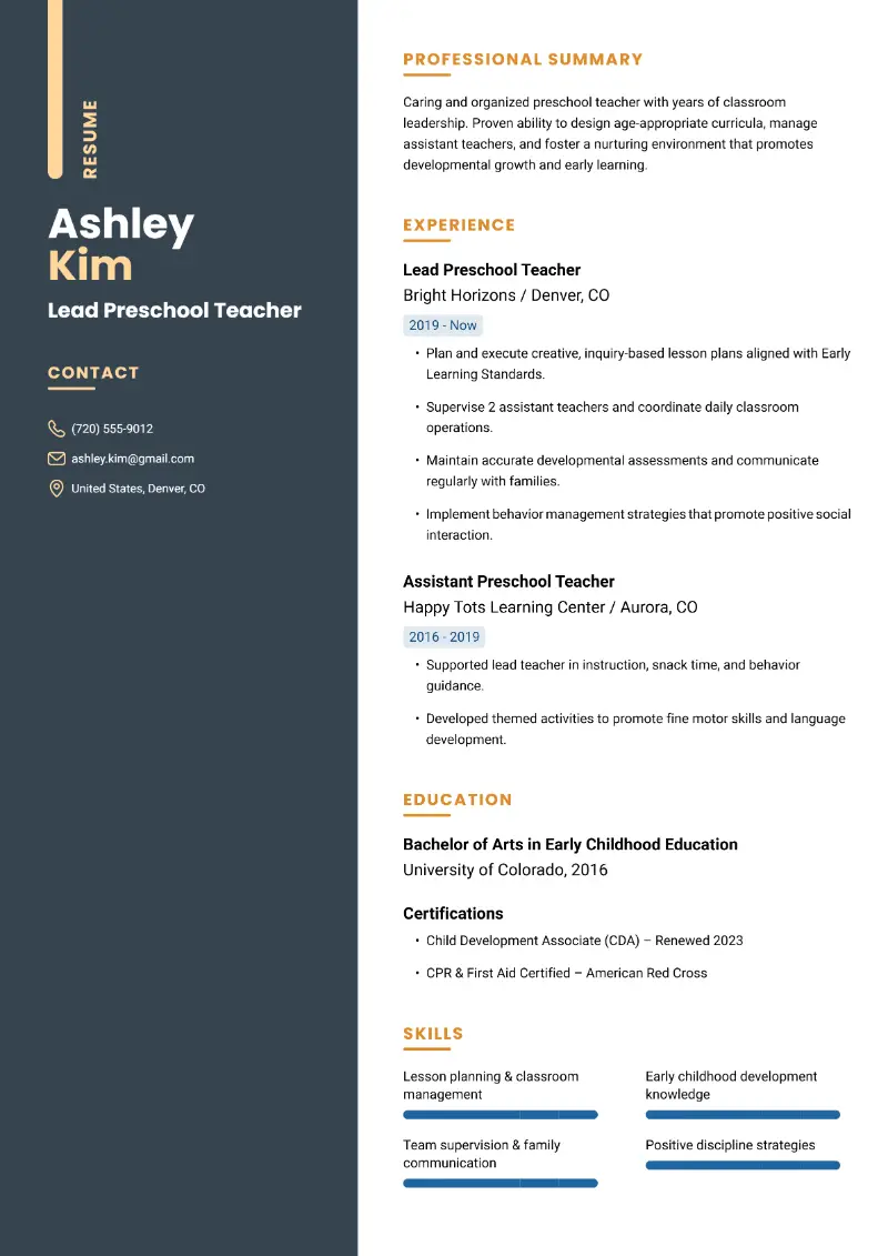 Lead Teacher Resume Examples & Writing Guide for 2026