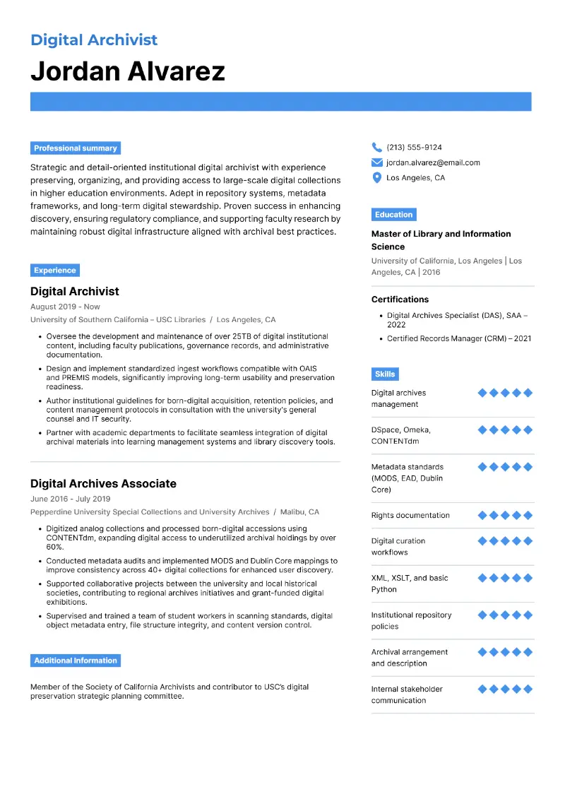 Digital Archivist Resume: Examples, Skills & More for 2026