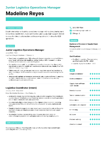 Junior Logistics Operations Manager Resume