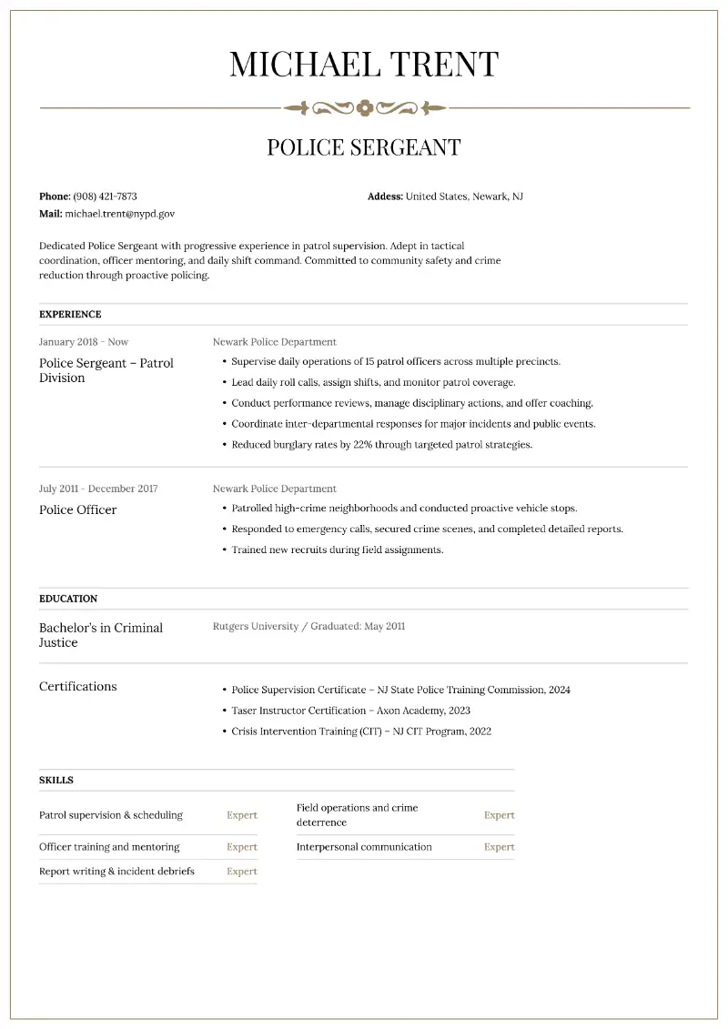 Police Sergeant Resume