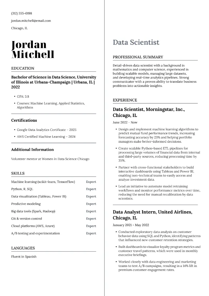 Data Scientist Resume