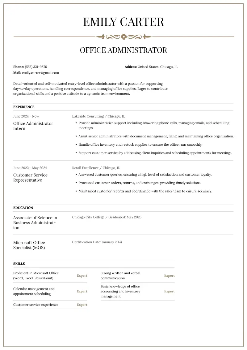 Entry-Level Office Administrator Resume Examples for 2026