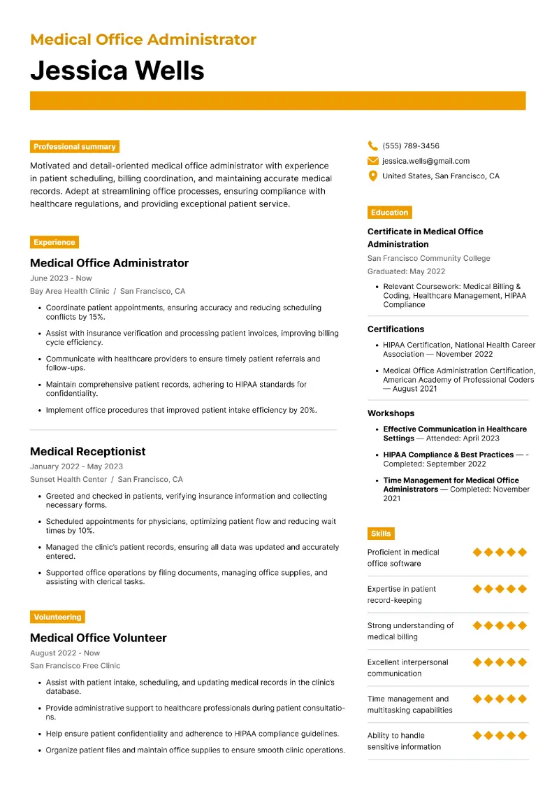 Medical Office Administrator Resume