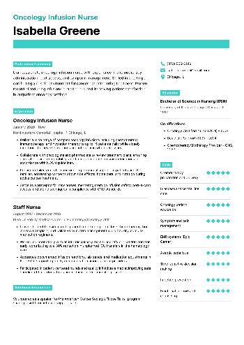 Oncology Infusion Nurse Resume