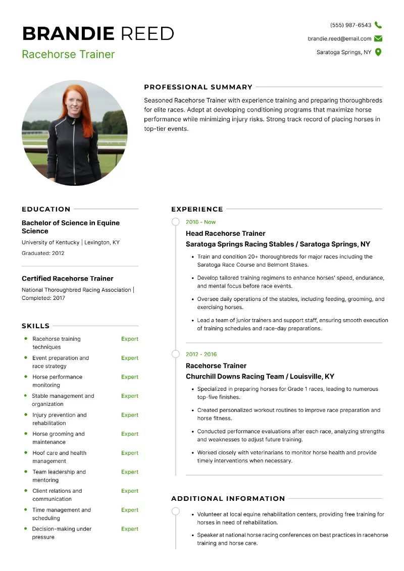 Horse Trainer Resume Examples and Writing Practices