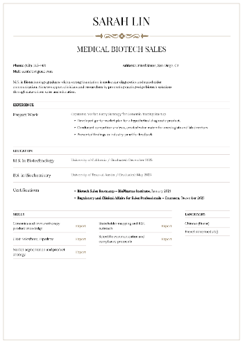 Medical Biotech Sales Resume