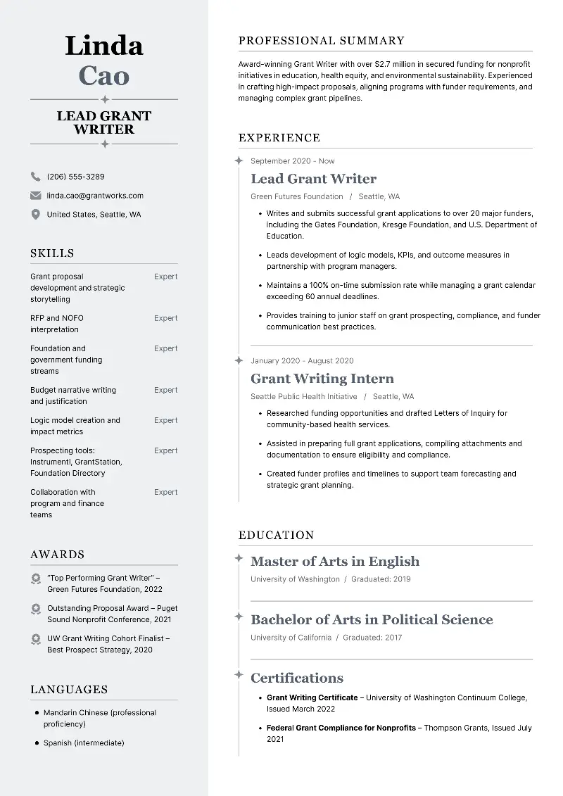 Lead Grant Writer Resume
