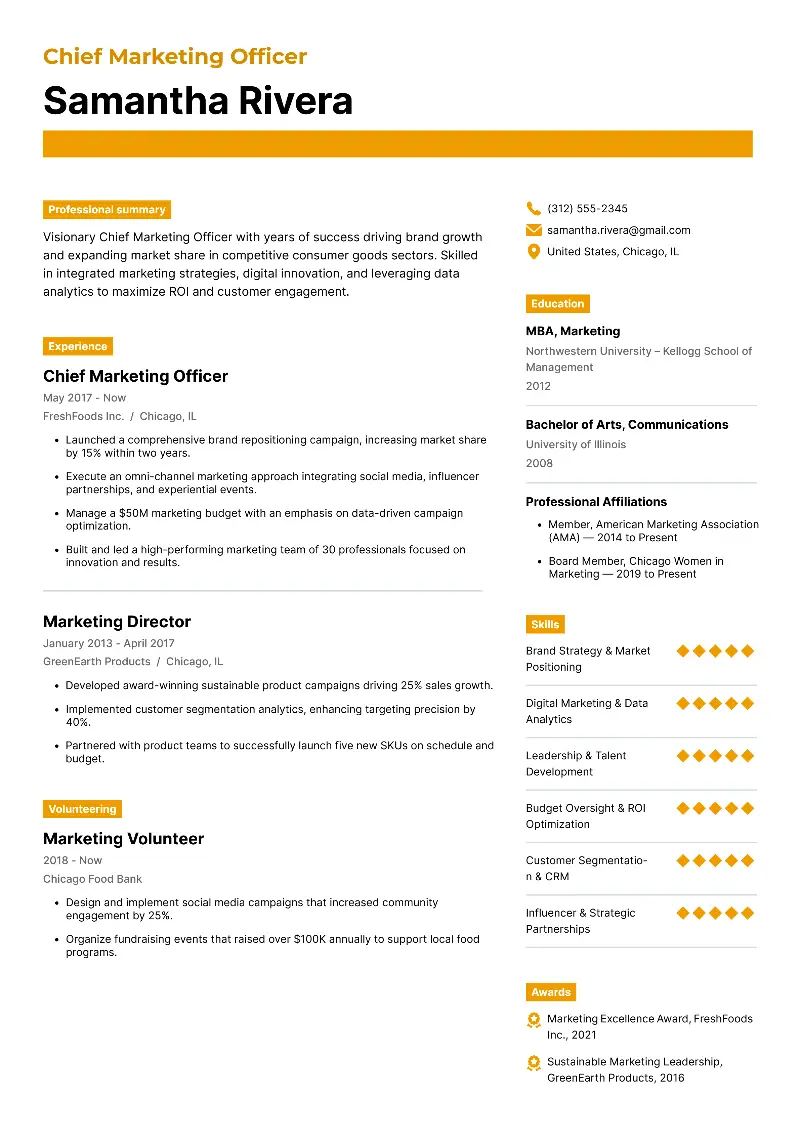 Chief Marketing Officer Resume