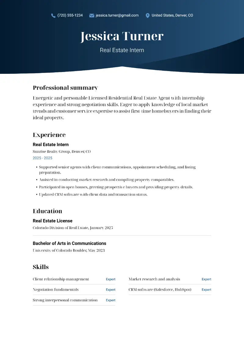 Entry-Level Real Estate Agent Resume Examples for 2026