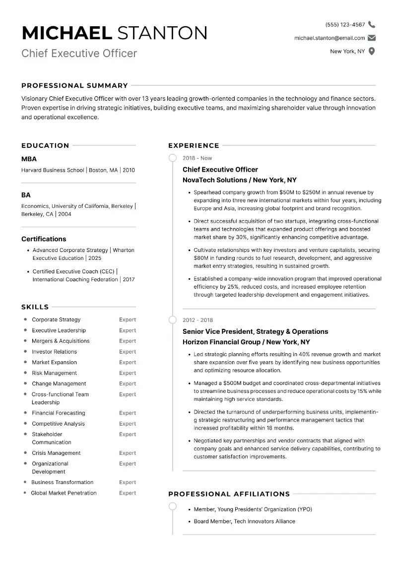 Chief Executive Officer Resume