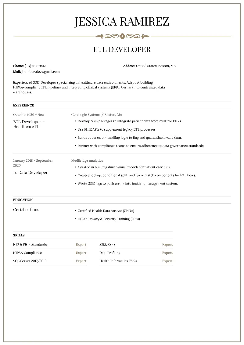 SSIS Developer Resume Examples & Templates for 2026