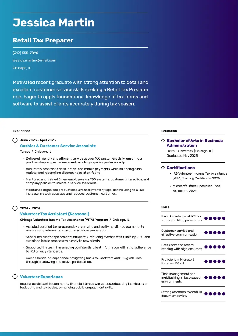 Entry-Level Tax Preparer Resume Examples + Templates
