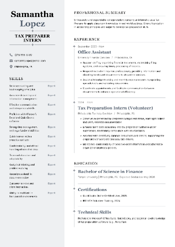 Tax Preparer Intern Resume Tax Preparer Intern Resume