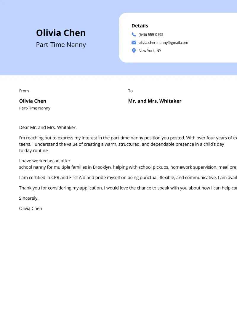 Nanny Cover Letter Examples and Tips to Land the Job in 2026