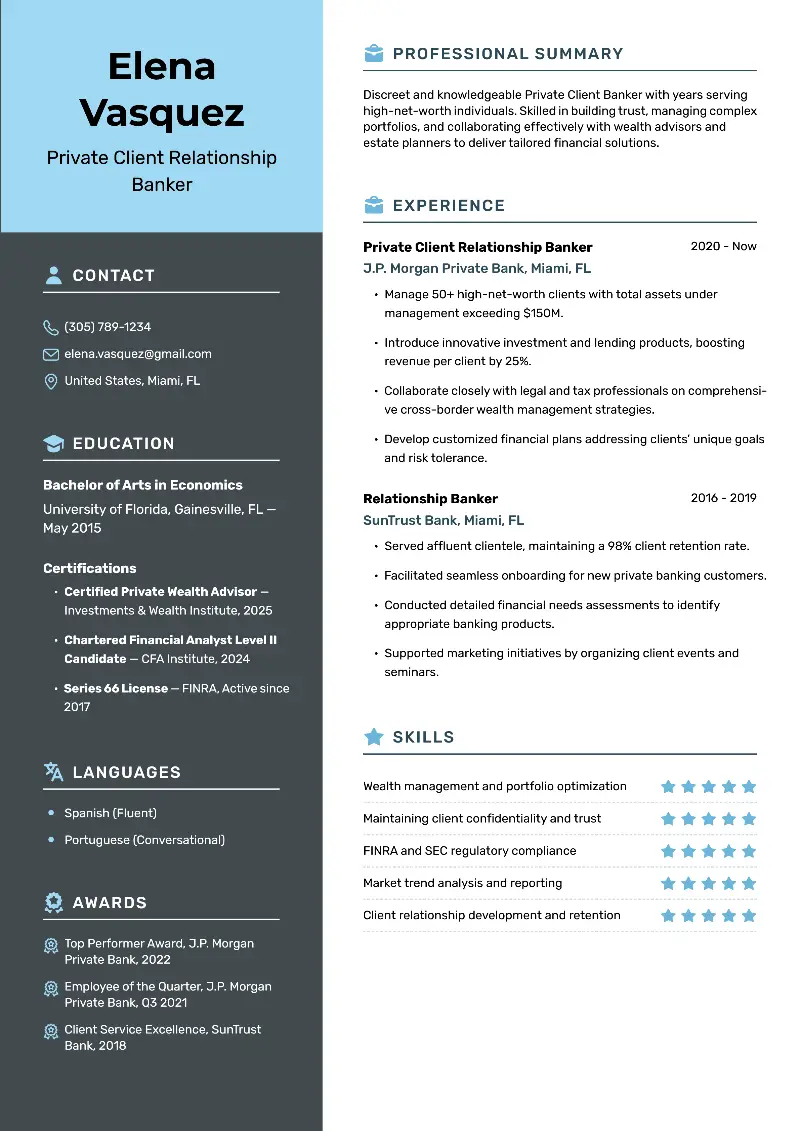 Private Client Relationship Banker  Resume