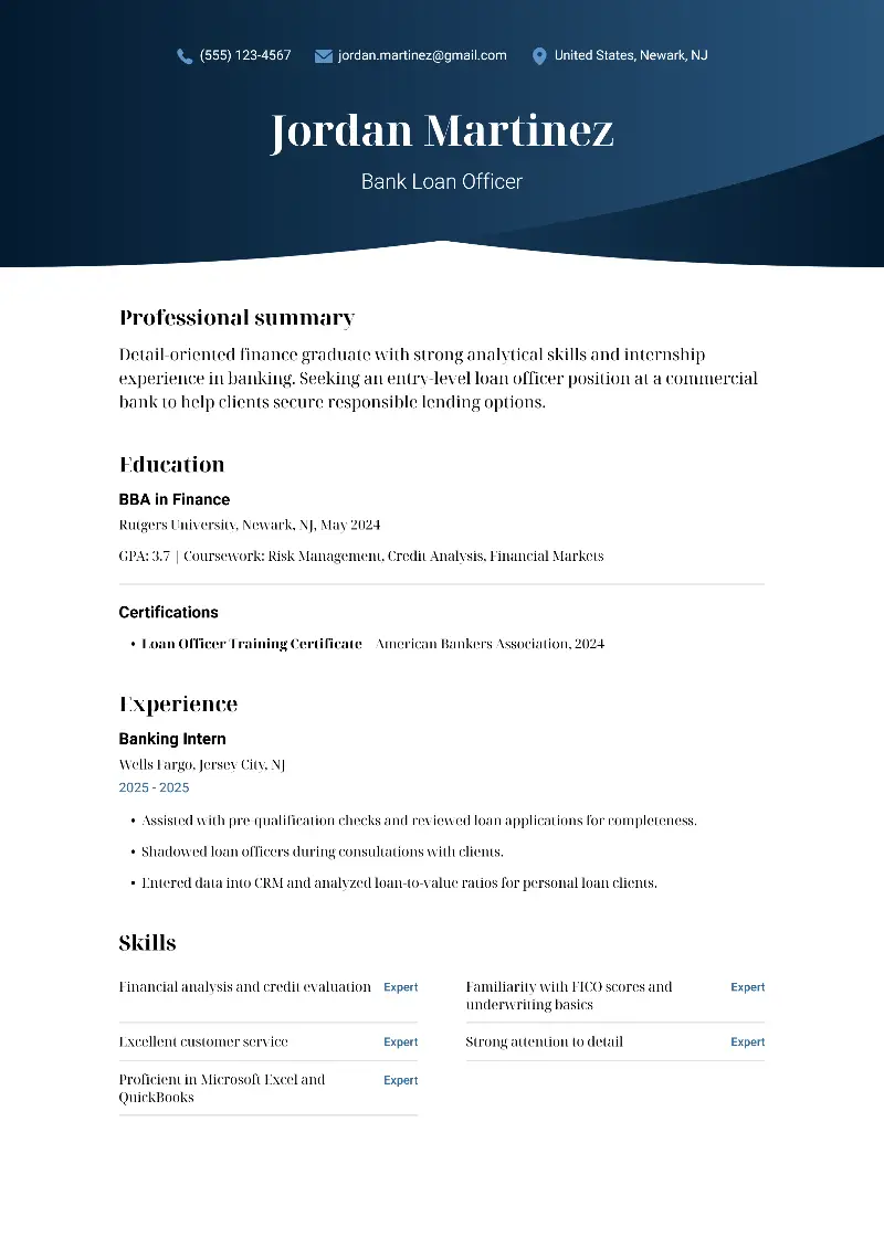Entry-Level Loan Officer Resume Examples to Get Job in 2026
