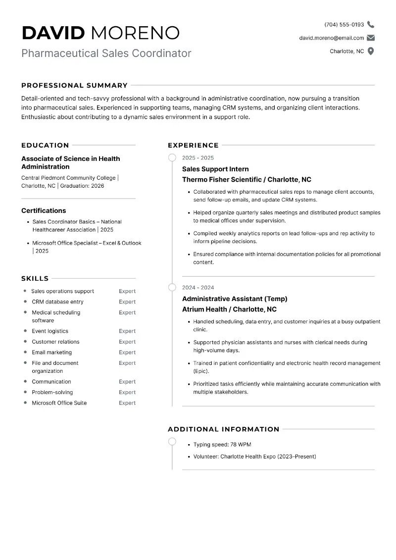 Pharmaceutical Sales Coordinator Resume