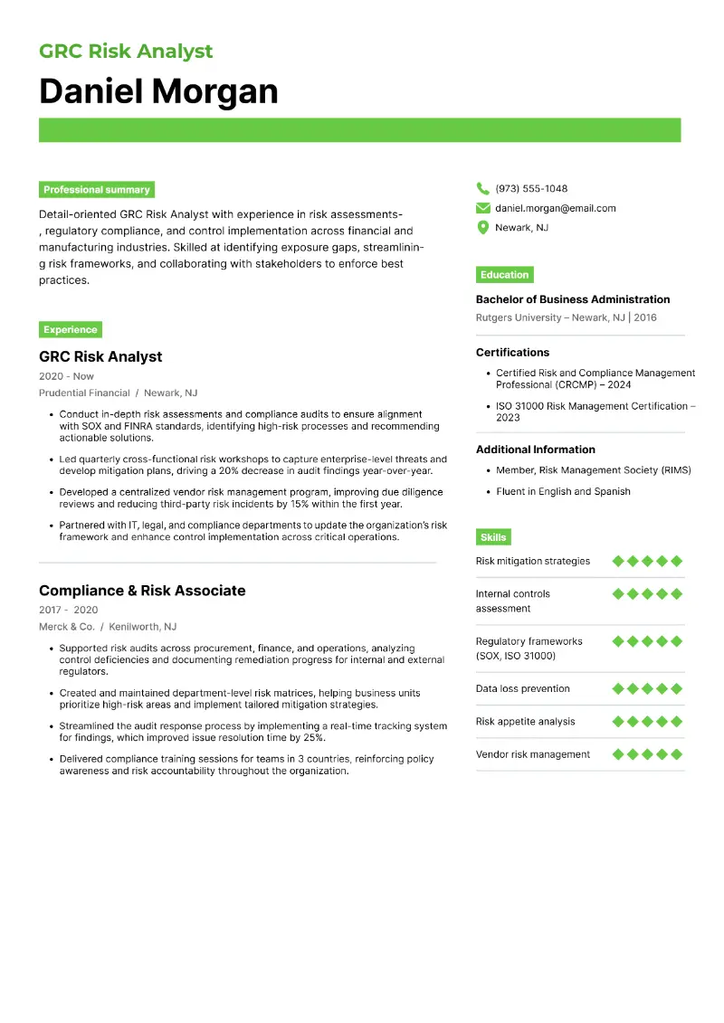 GRC Analyst Resume Examples and Strategies to Get Noticed