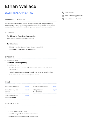Electrical Apprentice CV