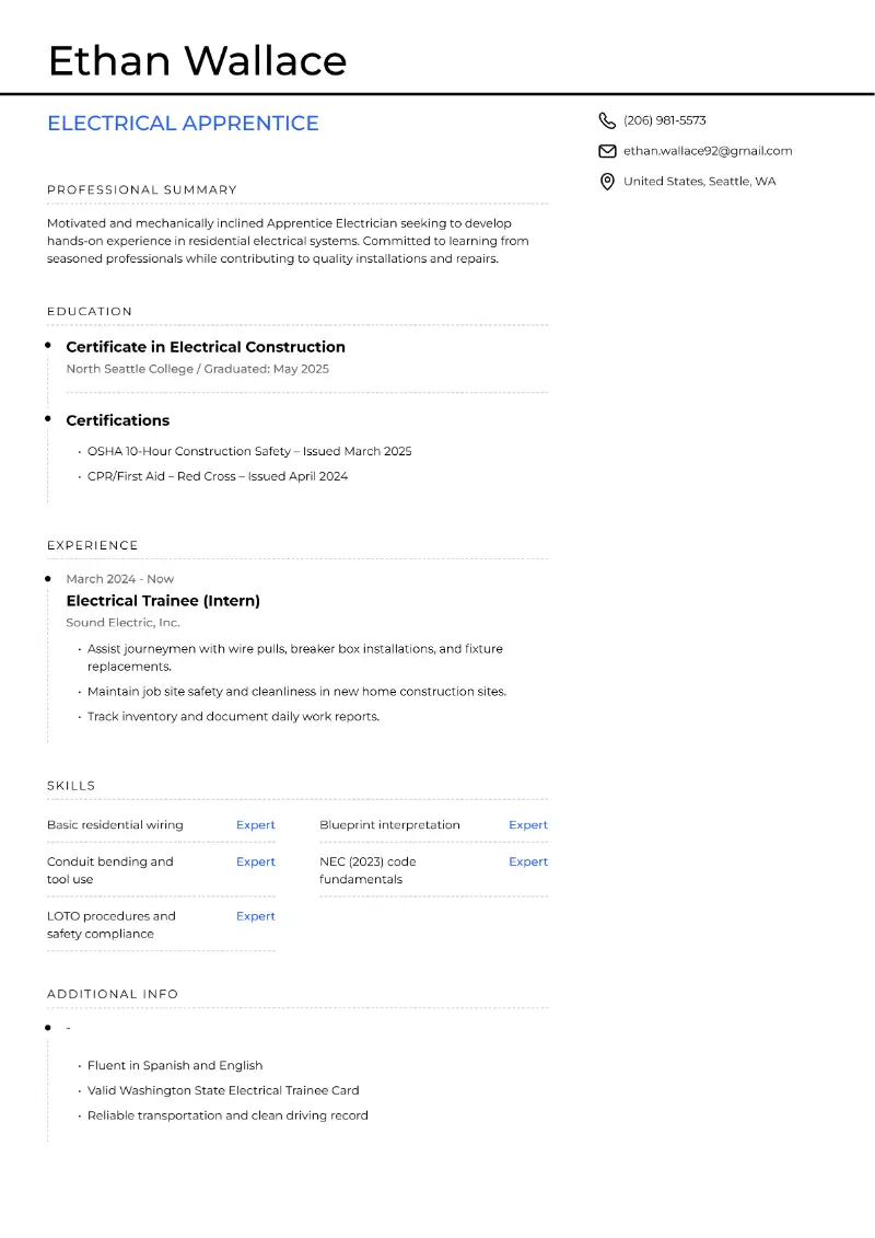 3 Residential Electrician Resume Examples and Tips for 2026