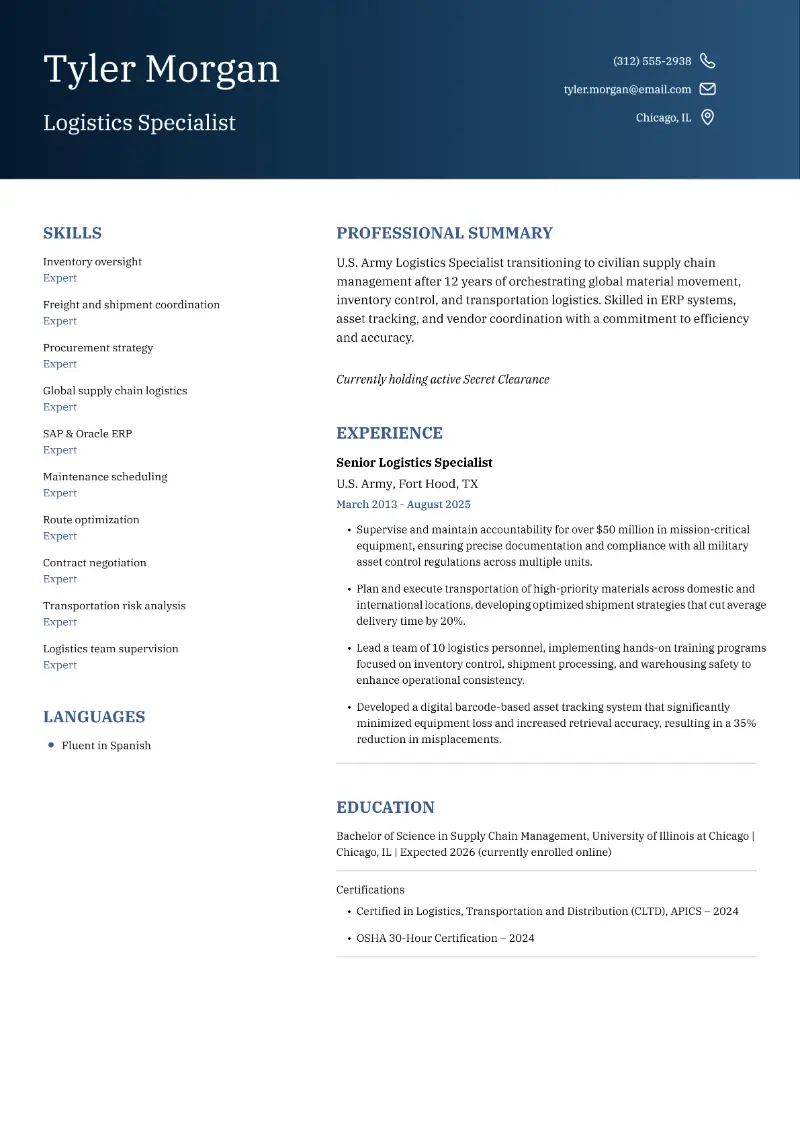 Logistics Specialist Resume