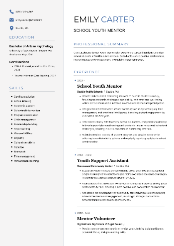 School Youth Mentor CV
