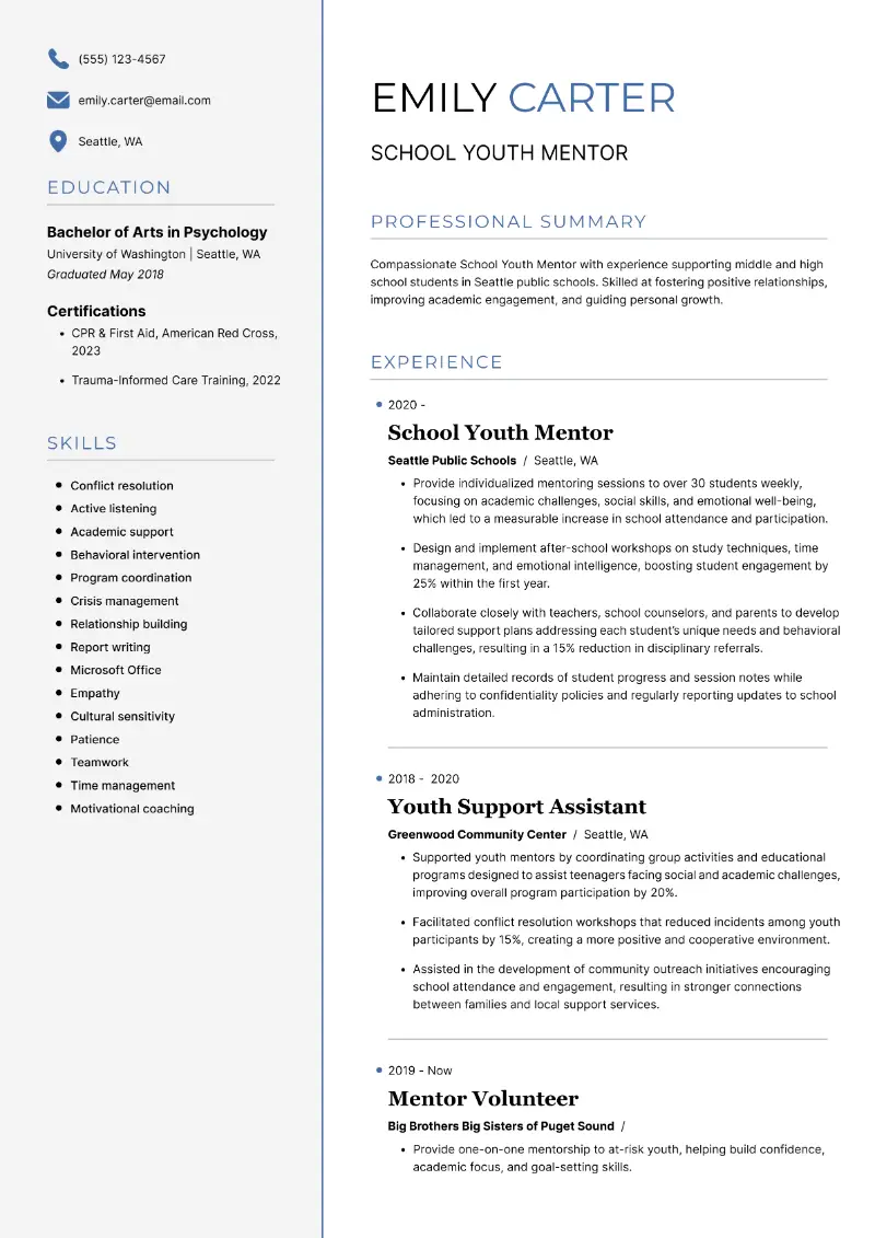 Youth Mentor Resume Examples and Guide for 2026