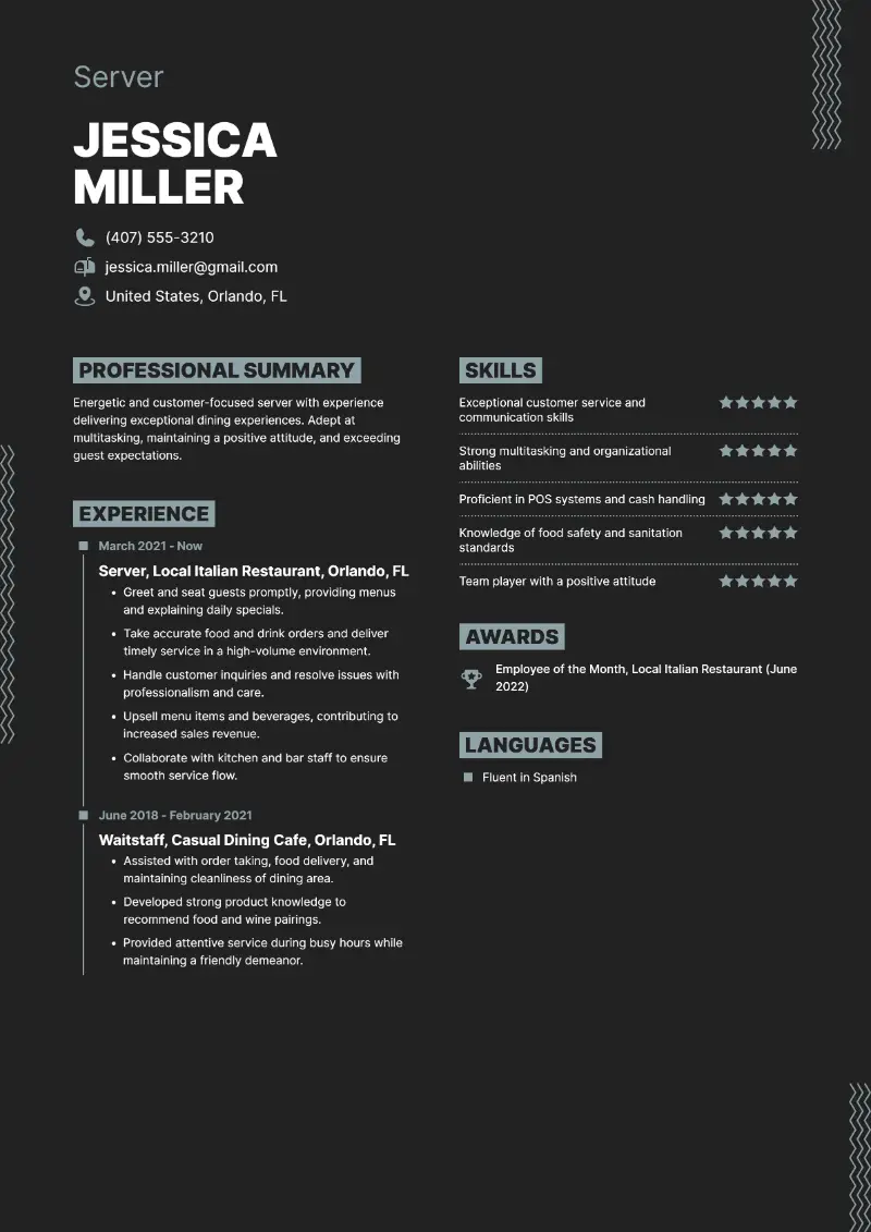 Server Resume Server Resume