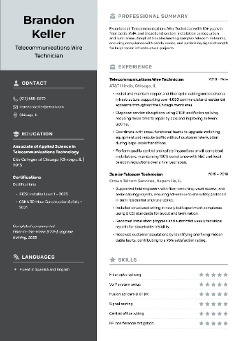 Telecommunications Wire Technician Resume