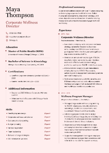 Corporate Wellness Director Resume