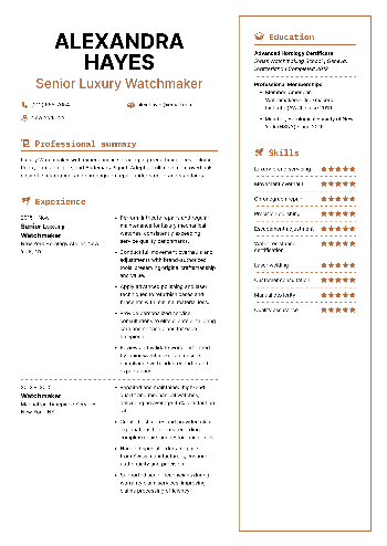Senior Luxury Watchmaker Resume