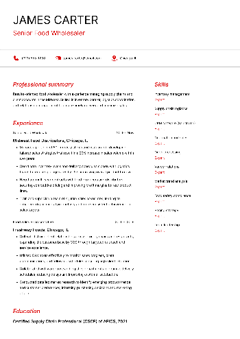 Senior Food Wholesaler Resume