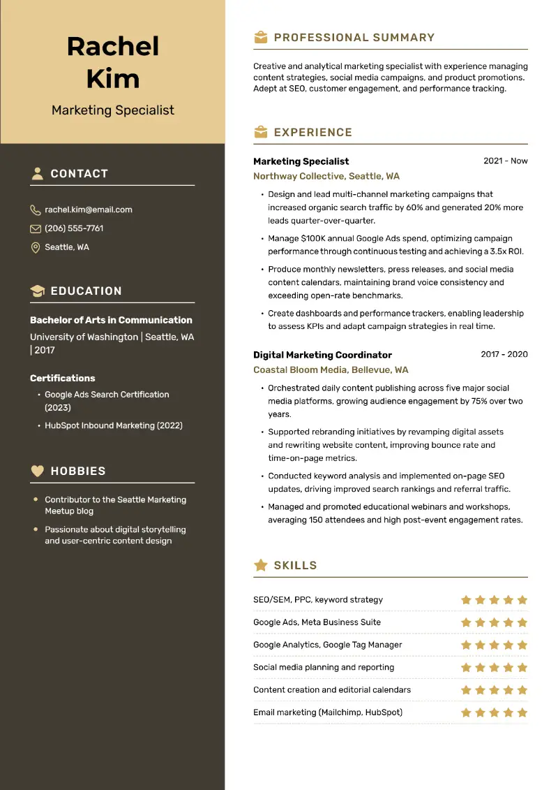 Marketing Specialist Resume