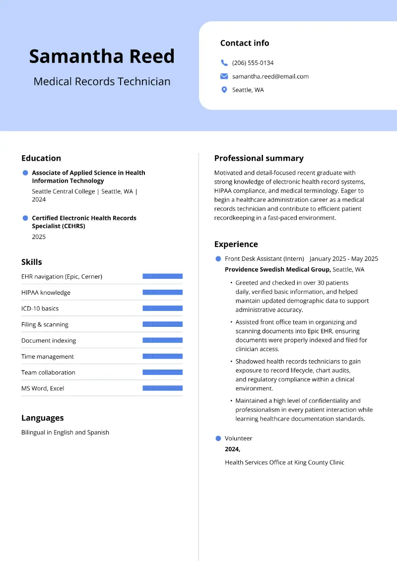 Medical Records Technician Resume