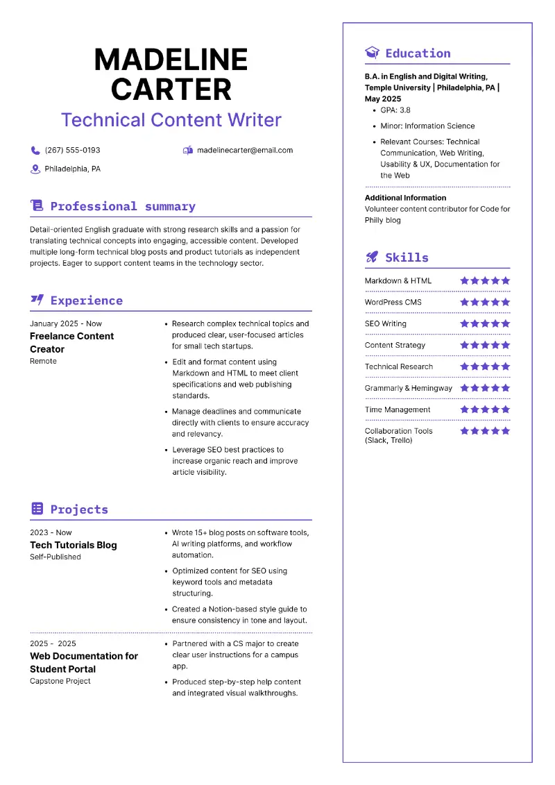Technical Content Writer Resume