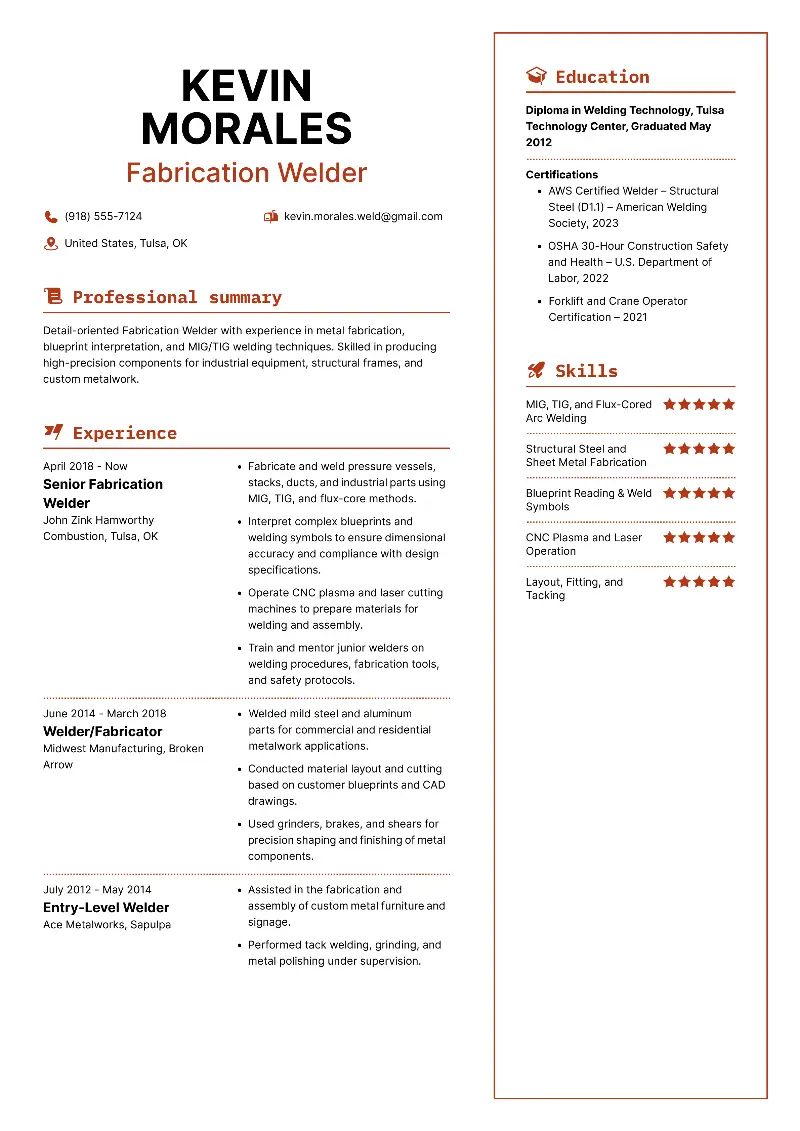 Fabrication Welder Resume Fabrication Welder Resume