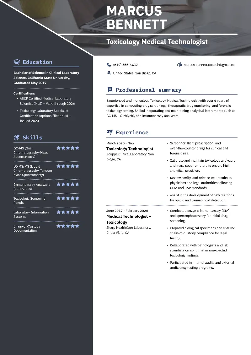 Toxicology Medical Technologist Resume  Toxicology Medical Technologist Resume